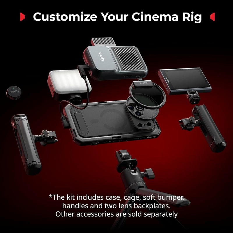 SMALLRIG حامل فيديو للهاتف مزدوج محمول لجهاز iPhone 17 Pro Max، مجموعة حامل الهاتف مع مقبض جانبي لاسلكي سريع الإطلاق، لوحة خلفية عدسة T-Mount مقاس 17 مم لتسجيل الفيديو/يوتيوب/البث المباشر/فلوغ - 5541 - Image 3